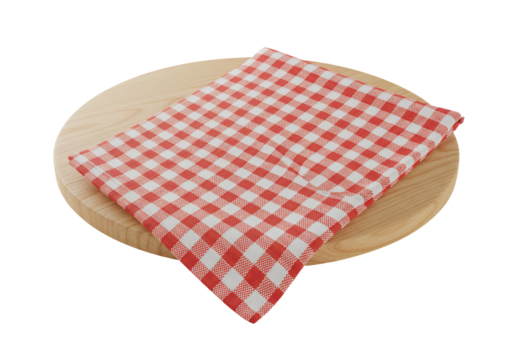 Red and white checkered napkin on wooden board table setting