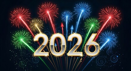 Vibrant Fireworks Display Celebrating the New Year 2026 Against a Dark Sky