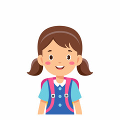 Obraz premium Happy schoolgirl with pigtails and backpack, cartoon illustration