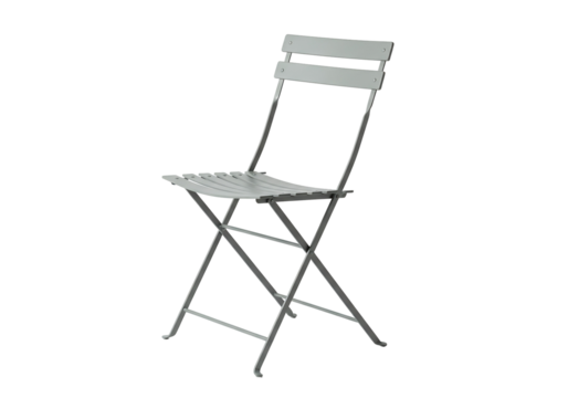 Light gray metal folding chair simple design minimalist style studio photography isolated object clean lines home decor interior furniture catalog website blog vector illustration