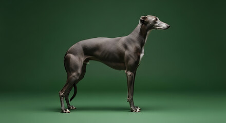 Fototapeta premium A sleek black dog standing alone.