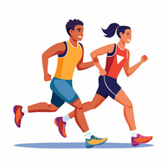 Dynamic Duo on the Run: An illustration captures two runners, representing fitness, health, and a shared commitment to an active lifestyle, set against a bright and energetic backdrop.