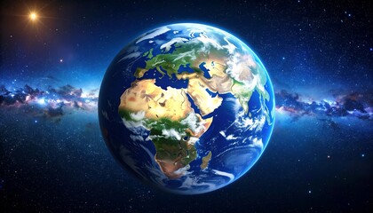 Earth in space, vibrant colors, detailed continents