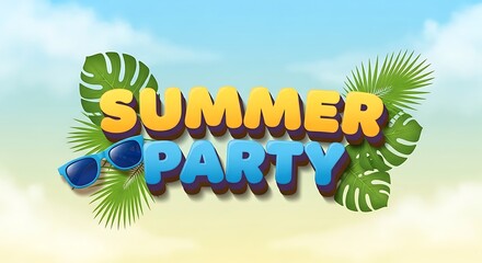 Vibrant Summer Party Invitation with Tropical Leaves and Sunglasses