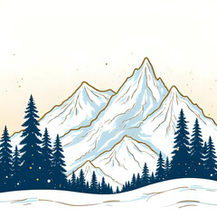 Vector winter line landscape