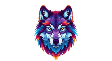 Vivid, Colorful Wolf Head Illustration with Bright, Abstract Geometric Design