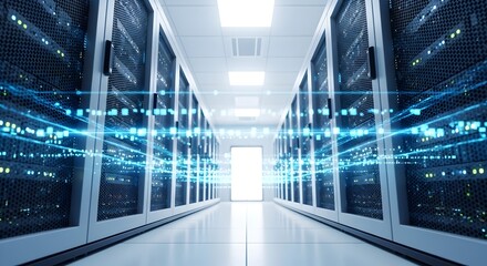 Server Room Data Flow: Modern Data Center Infrastructure, Digital Connectivity, and Network Security