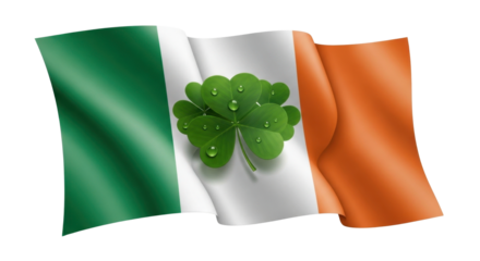 St. Patrick’s Day Irish Flag Design with Green Shamrock Clover Leaves on transparent background PNG