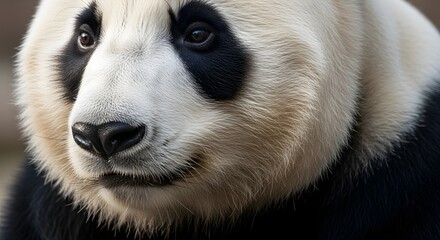 Obraz premium Close-up portrait of a giant panda bear with black eye patches.