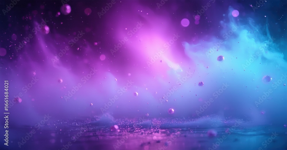 Poster vibrant abstract background. blue, purple hues blend, creating dreamy effect. bubbles float within l