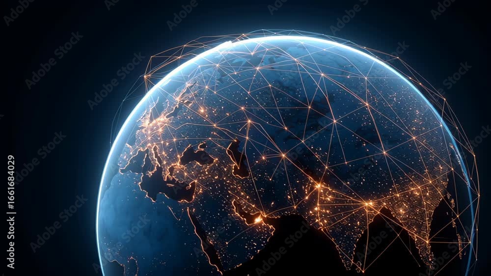 Poster realistic 3d model of global network connectivity with lights over europe and emerging technologies