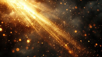 Obraz premium A mesmerizing display of golden light beams and sparkling particles against a dark background, creating a magical and ethereal atmosphere.