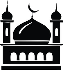 Silhouette of a mosque with minarets and dome featuring crescent moon symbol iconic islamic architecture for cultural and religious themes