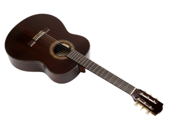 Classical guitar dark brown wood musical instrument stock photo