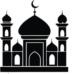 Striking silhouette of an islamic mosque symbolizing faith worship and architectural grandeur in a black and white design