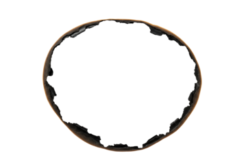 Abstract circular dark liquid substance with light rim isolated on transparent background