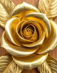 Golden rose sculpture on wood