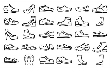Collection of hand drawn shoe illustrations in outline style
