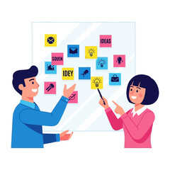 Creative brainstorming: two individuals collaborate, sharing ideas and insights in a dynamic and collaborative business scenario.