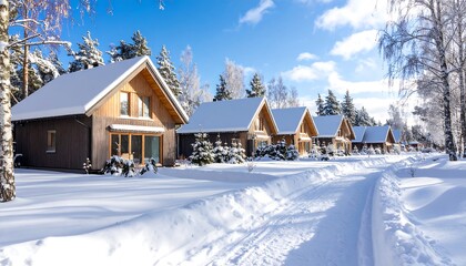 Snowy winter homes landscape