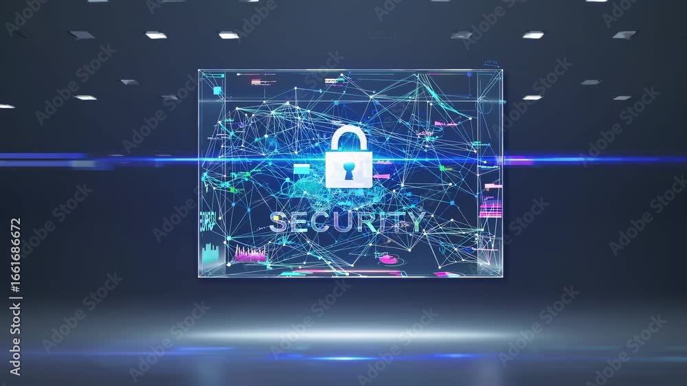 Poster futuristic video concept with a digital security theme. low-angle shot of a holographic display feat