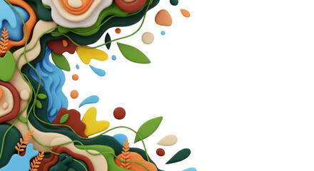 Nature-Inspired Layered Illustration with Vivid Colors on Black Background