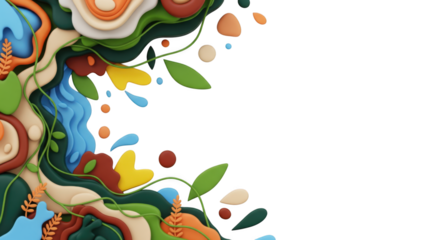 Nature-Inspired Layered Illustration with Vivid Colors on Black Background