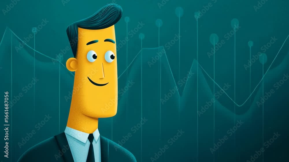Aufkleber cartoon character with concerned expression in a professional setting against a digital background