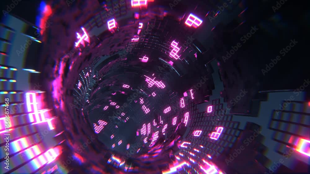 Poster digital data tunnel abstract futuristic glowing tunnel with flowing information, perfect for technol