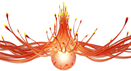 Abstract glowing core with vibrant tendrils against a stark black backdrop