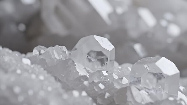 Close-up view of a cluster of quartz crystals.