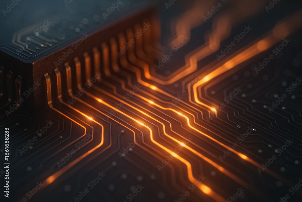 Aufkleber digital circuits: a detailed, close-up view showcases the intricate patterns of circuits, highlighti