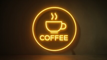 Neon coffee sign on dark background