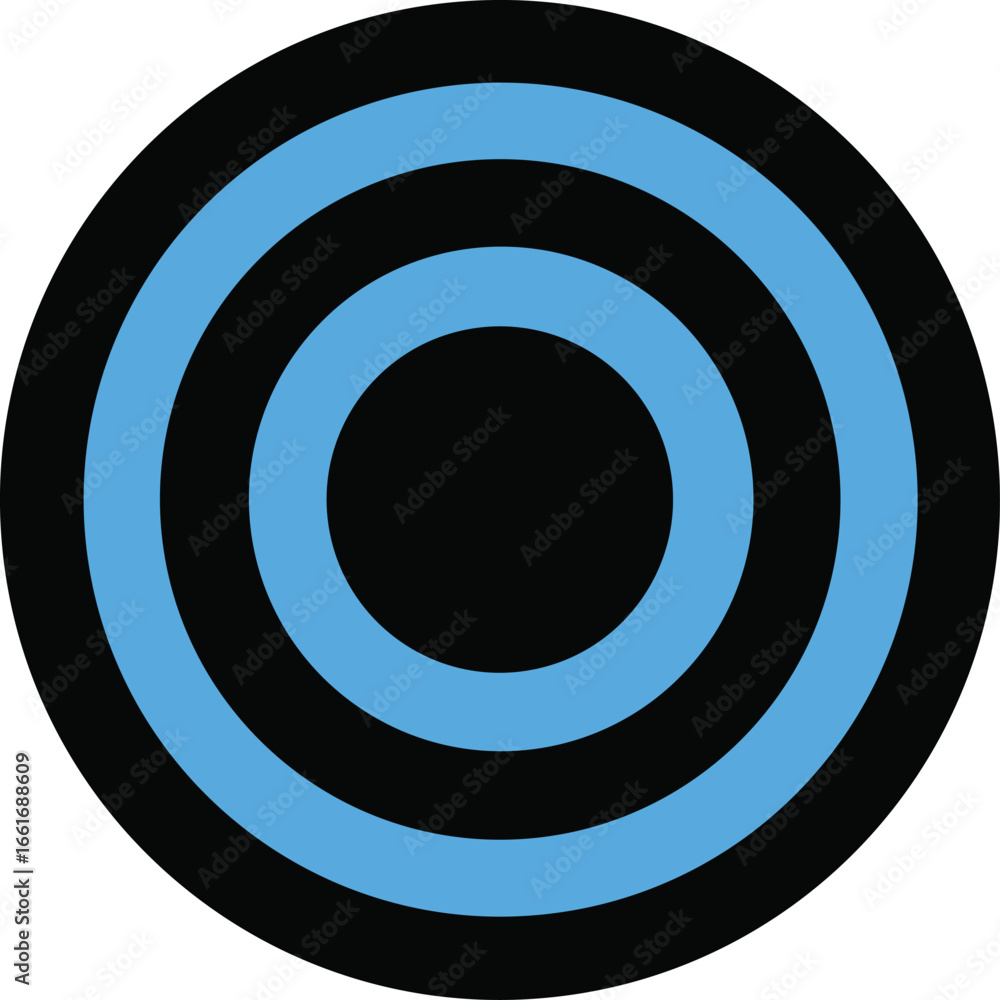 Poster abstract circular target with concentric blue rings on a black background symbolizing focus and prec