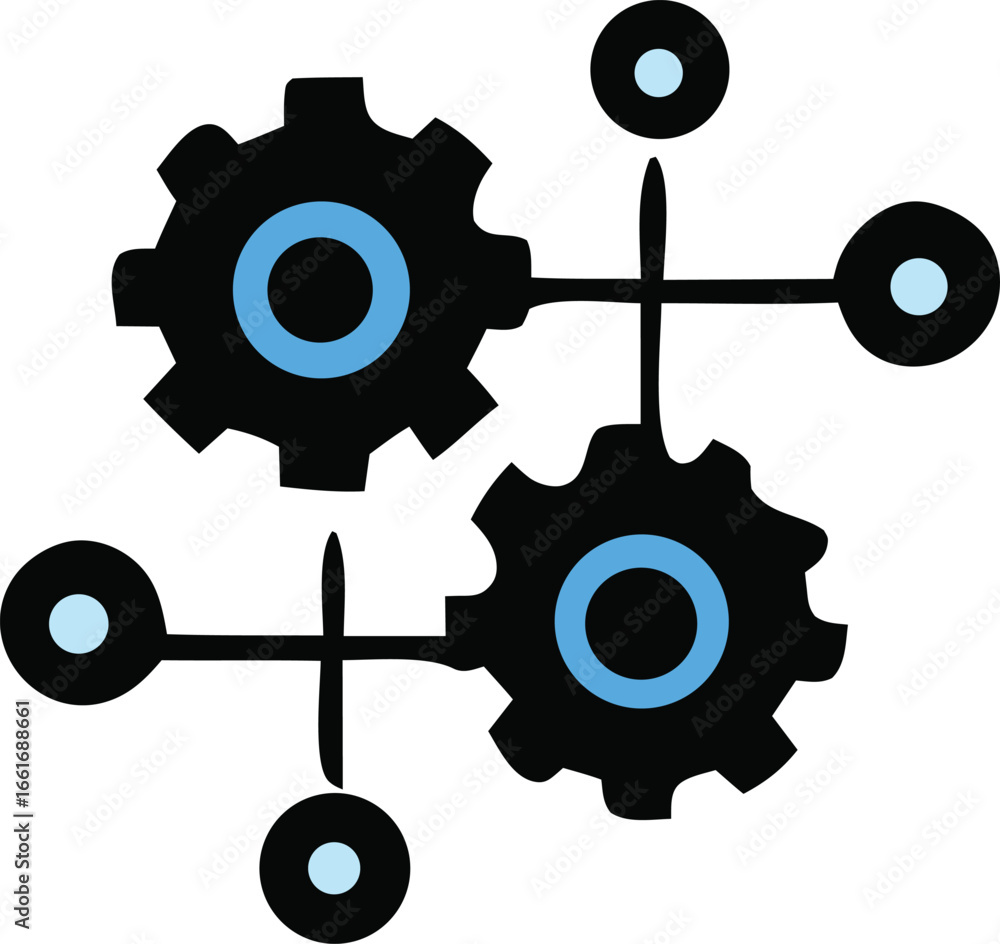 Poster abstract representation of interconnected gears and cogs symbolizing process flow and mechanical ope