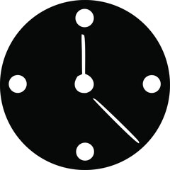 Minimalist black and white clock face icon with white dots and simple hands indicating time