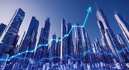 Financial growth graph overlaying a modern city skyline