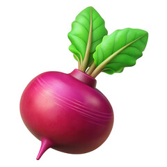 Stylized 3D rendering of a fresh beet with green leaves