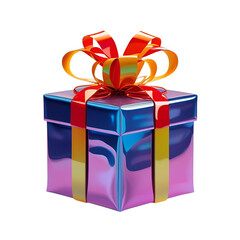 Obraz premium Shiny gift box with red and gold ribbon tied bow transparent background