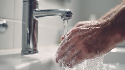 Washing hands under a faucet