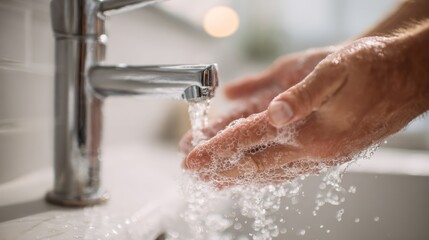 Hands washing under faucet