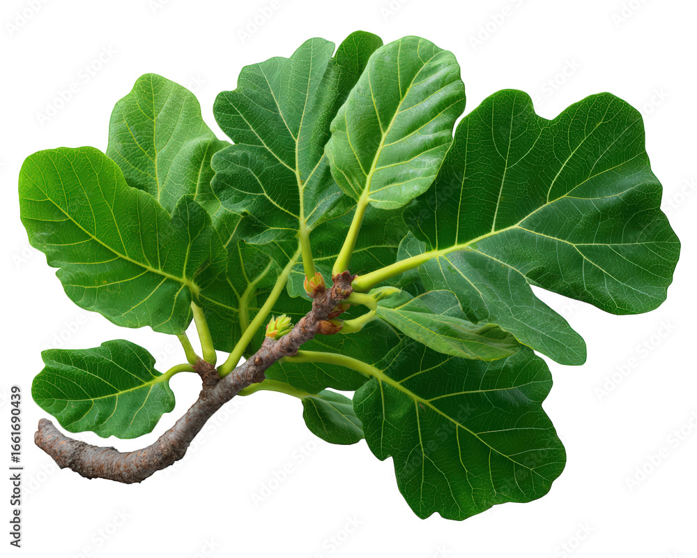 Poster fig tree branch with lush green leaves botanical element isolated on transparency background detaile