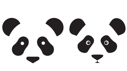 Minimalist black and white panda face icons – geometric animal silhouettes for modern stock design.