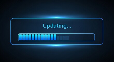 Digital Progress Bar Showing Data Loading and System Update in Progress Glowing Neon Effect