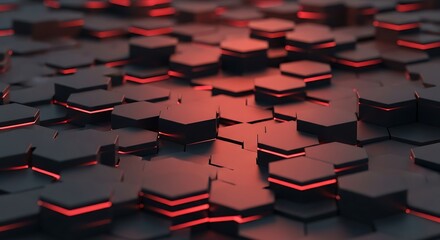 Hexagonal grid with glowing red light between blocks