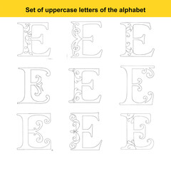 Collection of Decorative Uppercase Letter E Designs with Flourishes and Swirls alphabet typography