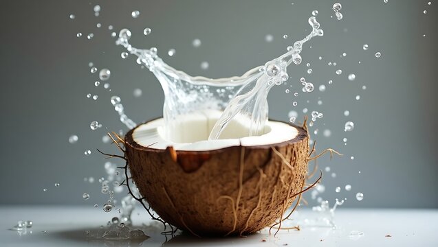 Refreshing coconut water splash tropical drink paradise exotic fruit healthy hydration