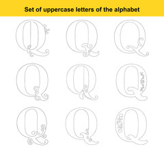 Nine Ornate Uppercase Letter Q Designs with Flourishes and Swirls alphabet capital