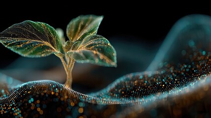 Digital sprout symbolizes innovative growth and technological advancement, a modern concept for environmental consciousness and sustainable future solutions