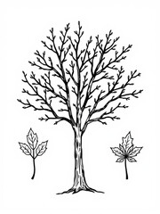 Obraz premium Minimilist illustration of a bare tree with detailed branches and two leaves on a white background design element vector